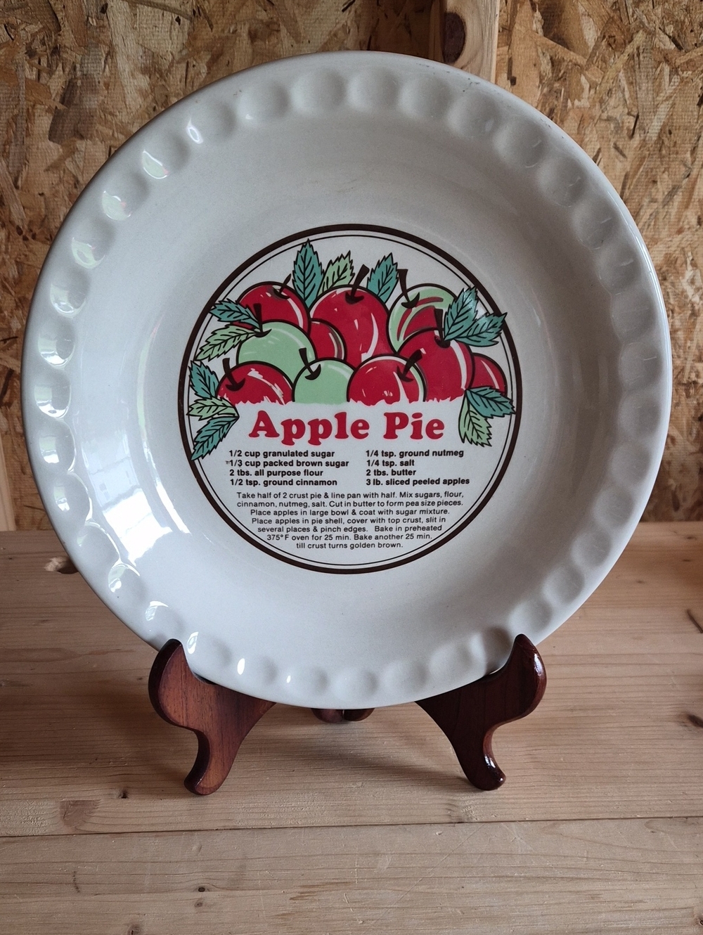 Vintage Ceramic Sunnycraft Apple Pie with Recipe Baking Dish Plate 11" Oven Safe